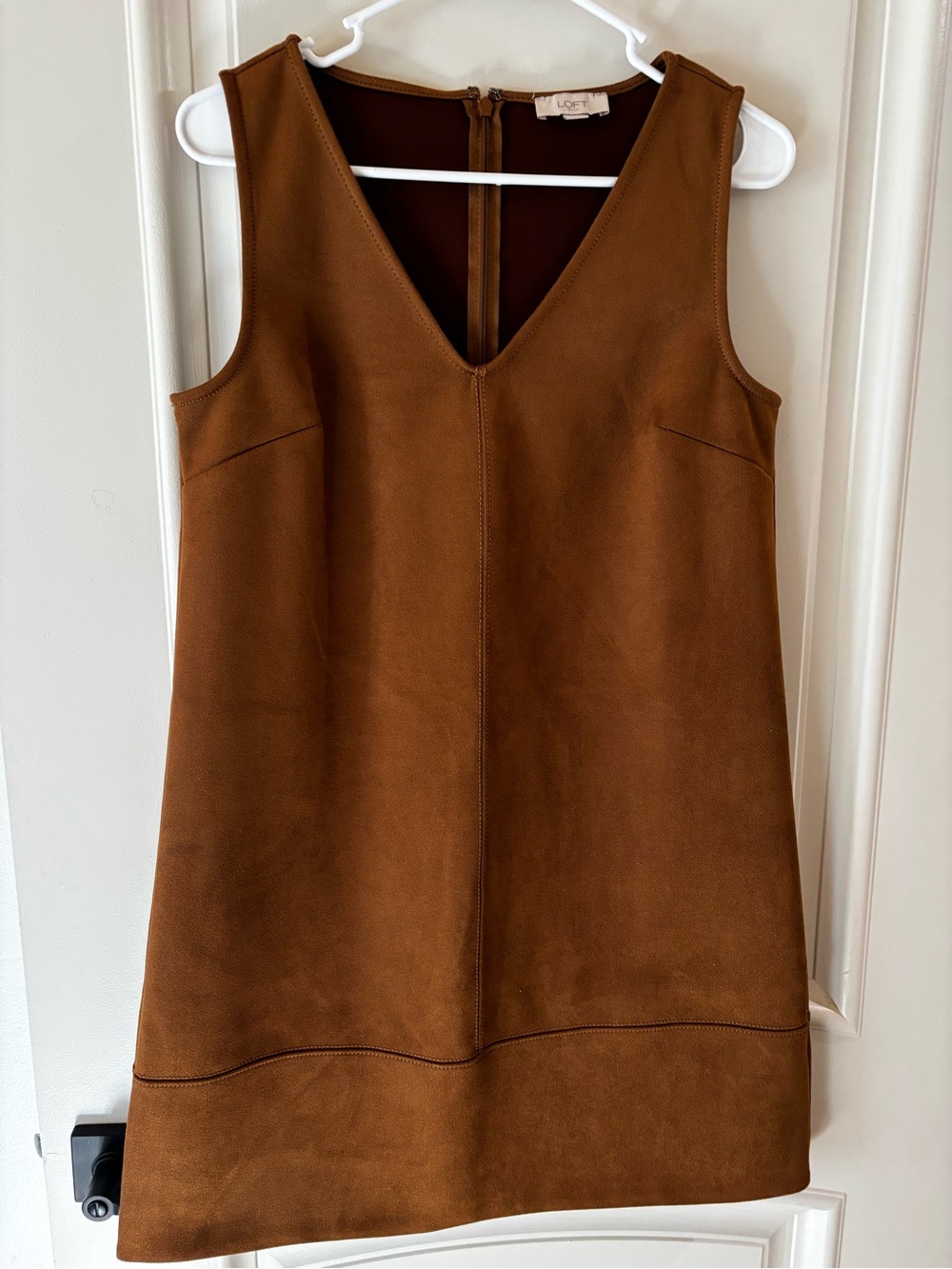 LOFT Sleeveless V-Neck Suede Shift Dress in Brown Size 4